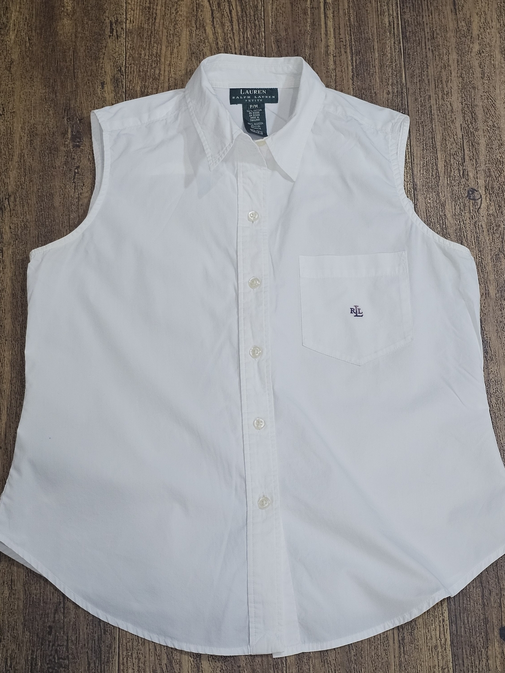 Lauren Ralph Lauren Women’s White Sleeveless Button-Down Shirt Cotton  M Petite